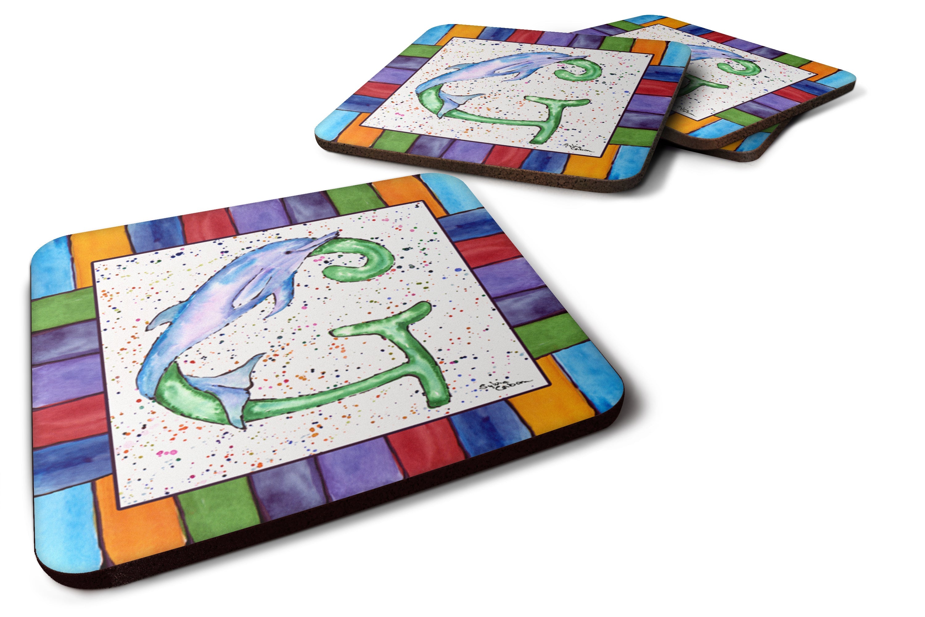Beach and Seafood Letter G Foam Coasters Set of 4 Cup Coasters for Indoor Outdoor, Tabletop Protection, Anti Slip, Mouse pad Material