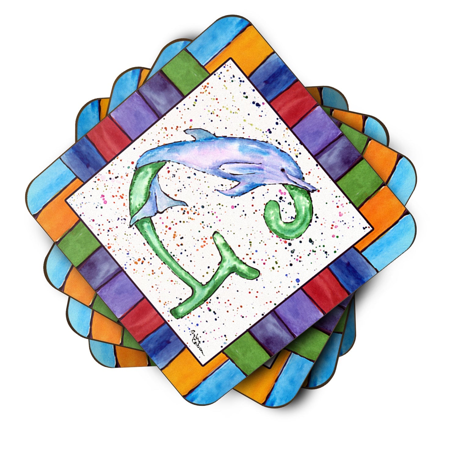 Beach and Seafood Letter G Foam Coasters Set of 4 Cup Coasters for Indoor Outdoor, Tabletop Protection, Anti Slip, Mouse pad Material