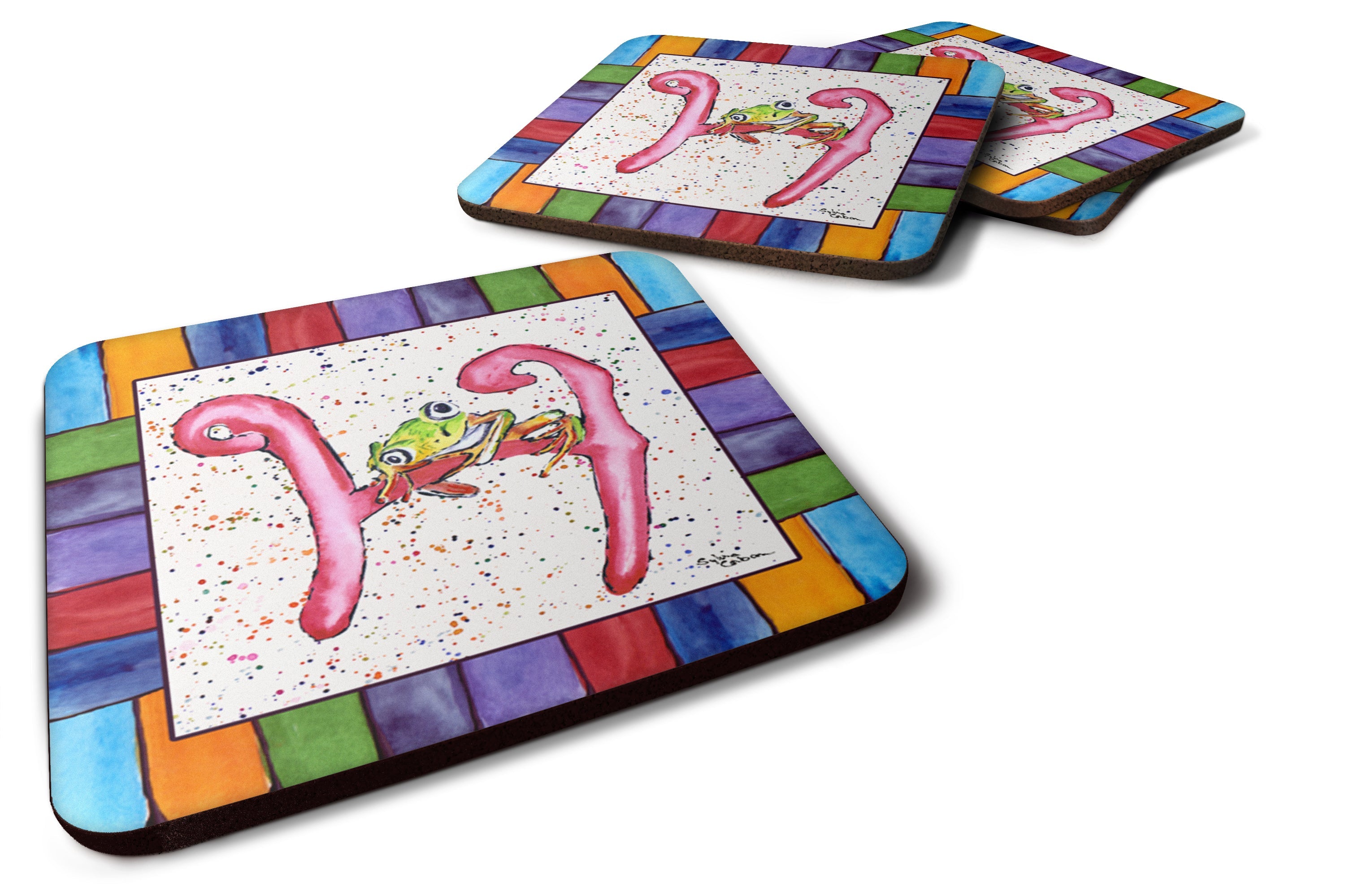 Beach and Seafood Letter H Foam Coasters Set of 4 Cup Coasters for Indoor Outdoor, Tabletop Protection, Anti Slip, Mouse pad Material