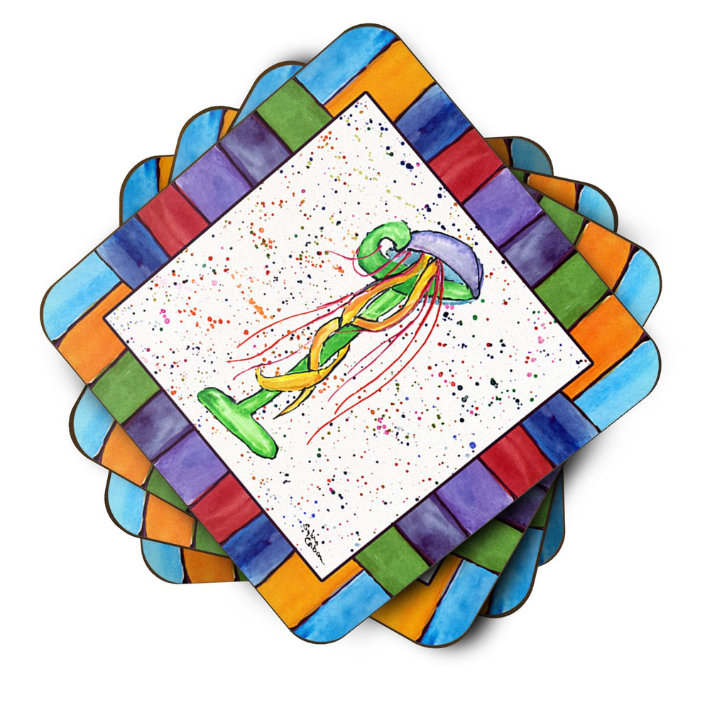 Beach and Seafood Letter I Foam Coasters Set of 4 Cup Coasters for Indoor Outdoor, Tabletop Protection, Anti Slip, Mouse pad Material