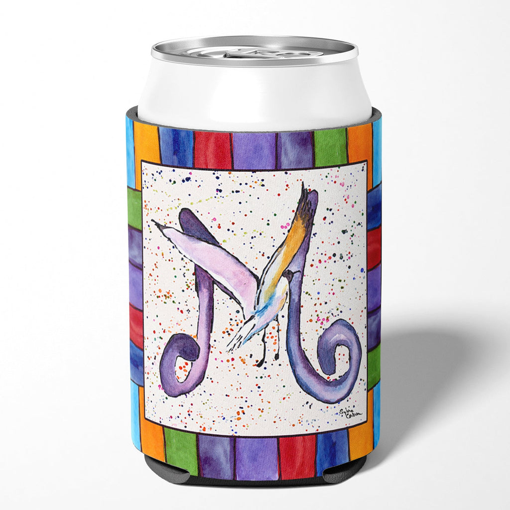 Beach and Seafood Letter M Can or Bottle Hugger Cooler Sleeve for Standard 12 oz Cans, Insulated Foam Beer & Soda Can Hugger Reusable