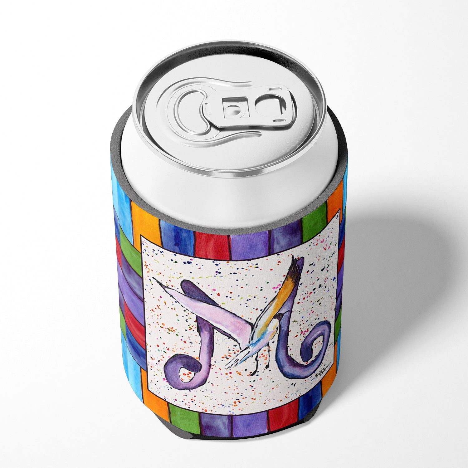 Beach and Seafood Letter M Can or Bottle Hugger Cooler Sleeve for Standard 12 oz Cans, Insulated Foam Beer & Soda Can Hugger Reusable