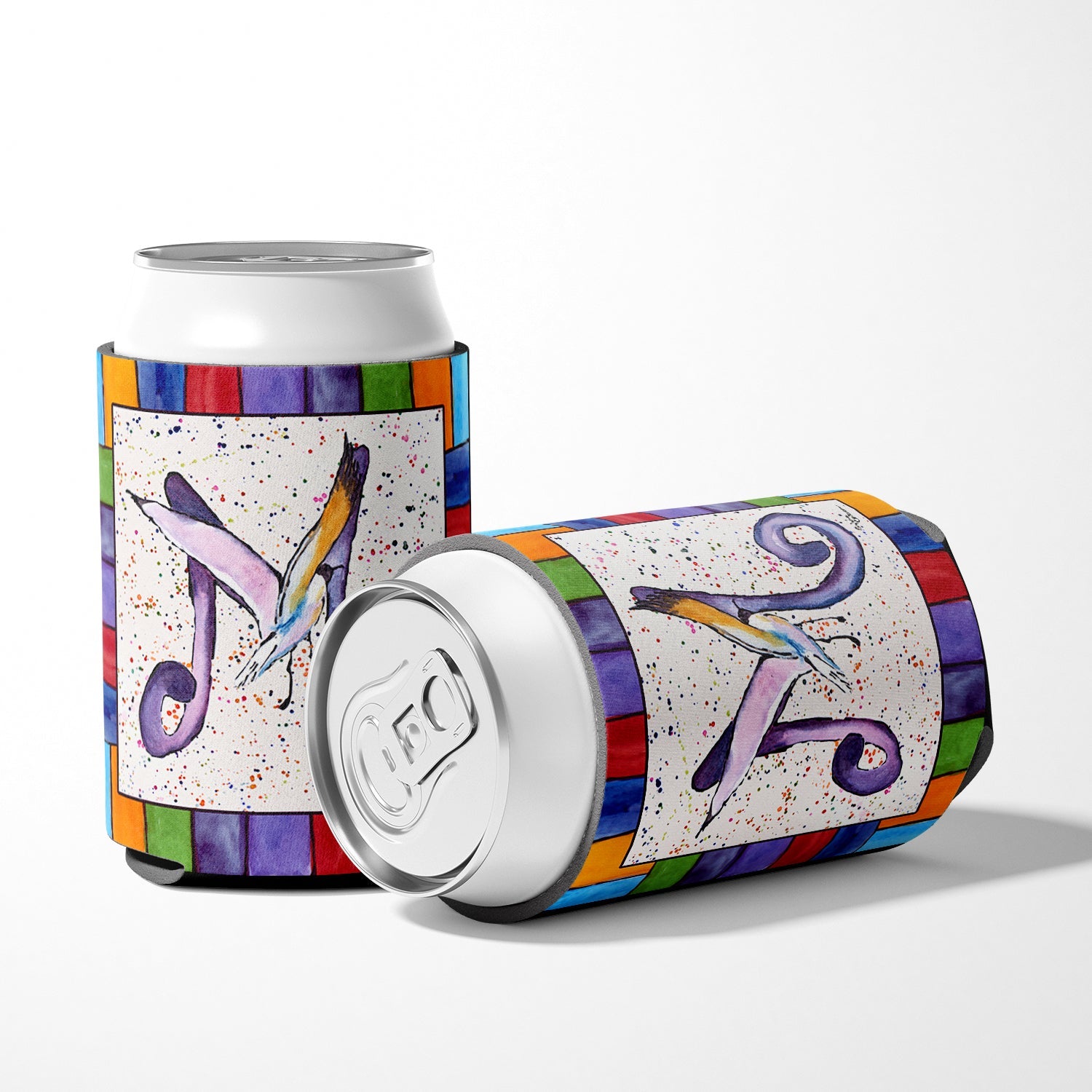 Beach and Seafood Letter M Can or Bottle Hugger Cooler Sleeve for Standard 12 oz Cans, Insulated Foam Beer & Soda Can Hugger Reusable