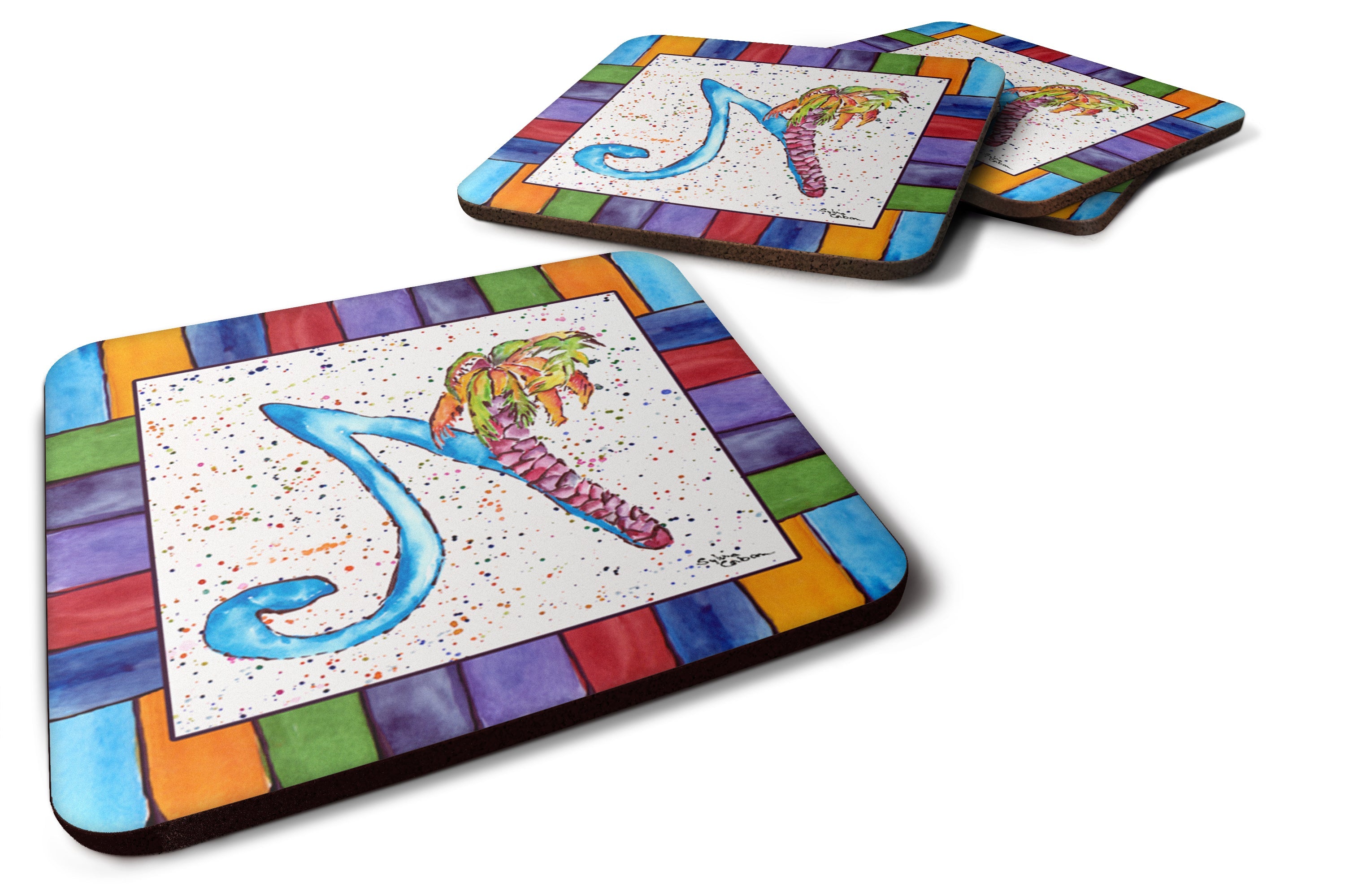 Beach and Seafood Letter N Foam Coasters Set of 4 Cup Coasters for Indoor Outdoor, Tabletop Protection, Anti Slip, Mouse pad Material