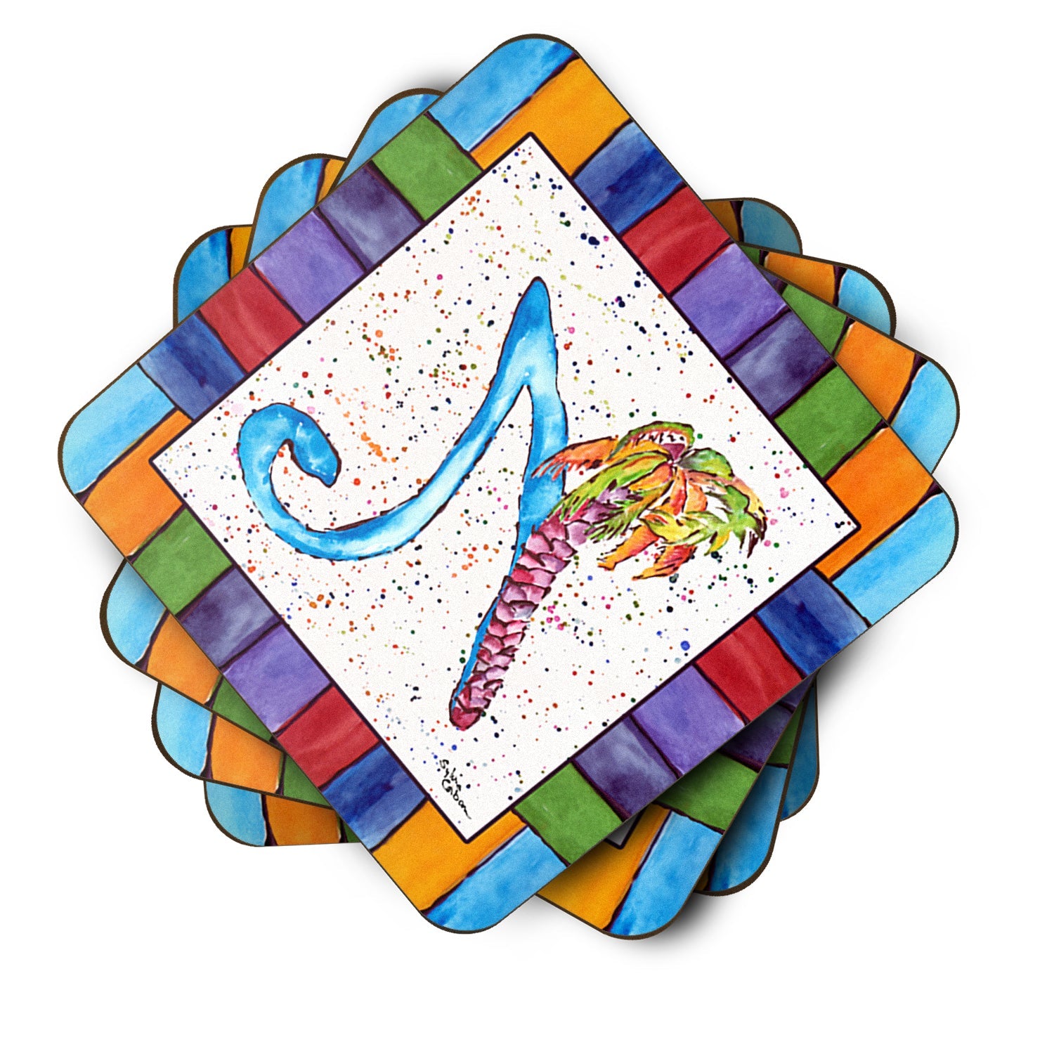 Beach and Seafood Letter N Foam Coasters Set of 4 Cup Coasters for Indoor Outdoor, Tabletop Protection, Anti Slip, Mouse pad Material