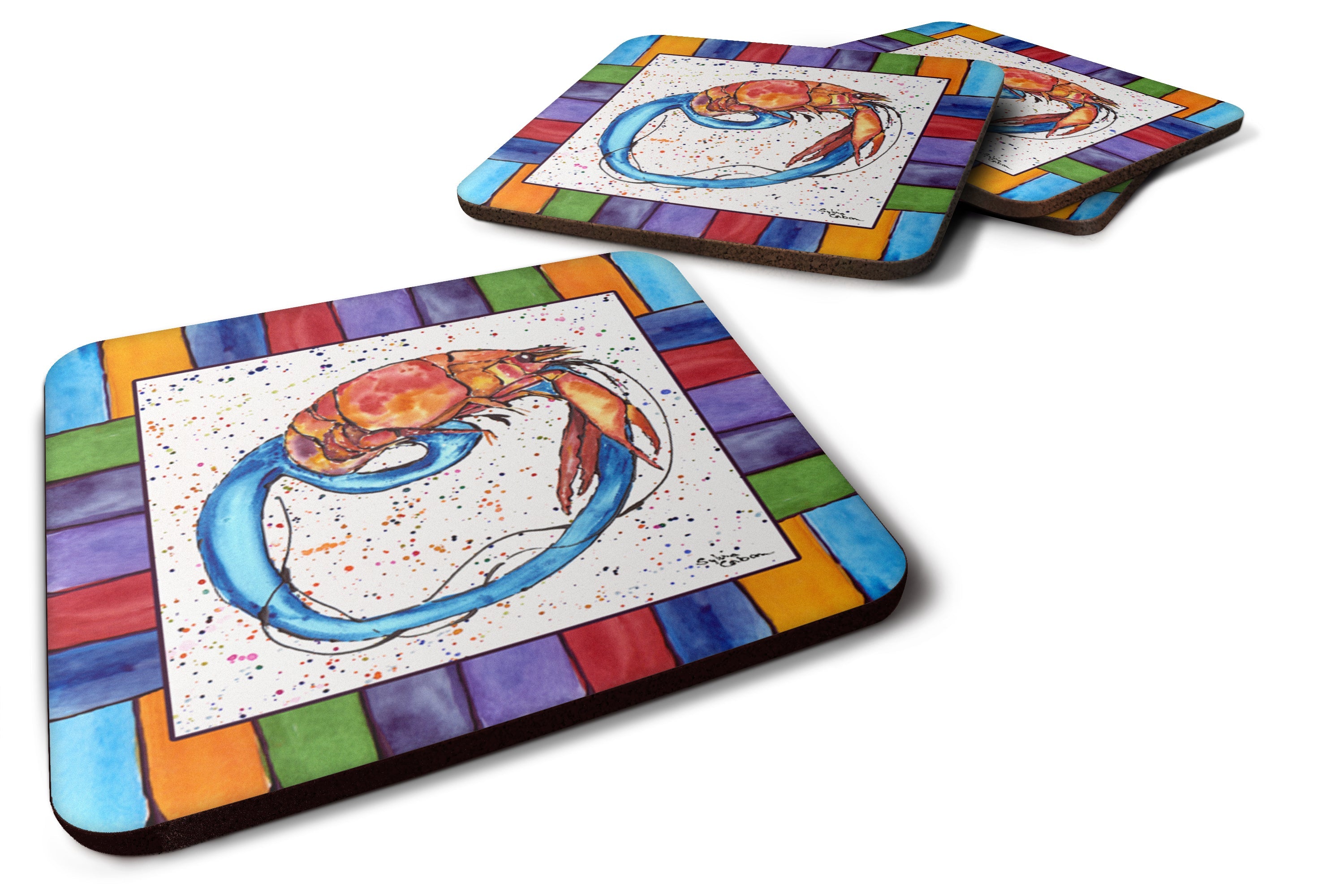 Beach and Seafood Letter O Foam Coasters Set of 4 Cup Coasters for Indoor Outdoor, Tabletop Protection, Anti Slip, Mouse pad Material