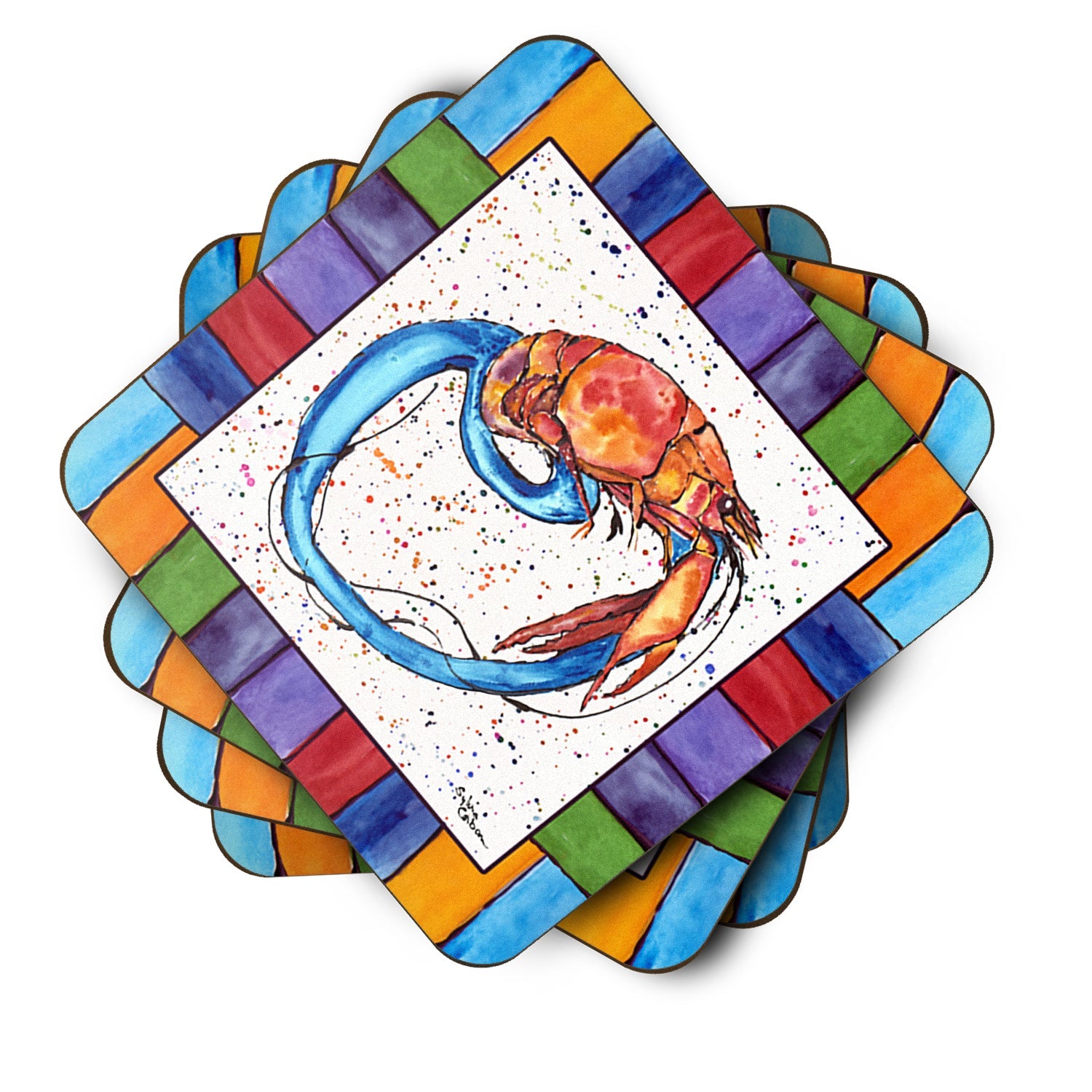 Beach and Seafood Letter O Foam Coasters Set of 4 Cup Coasters for Indoor Outdoor, Tabletop Protection, Anti Slip, Mouse pad Material