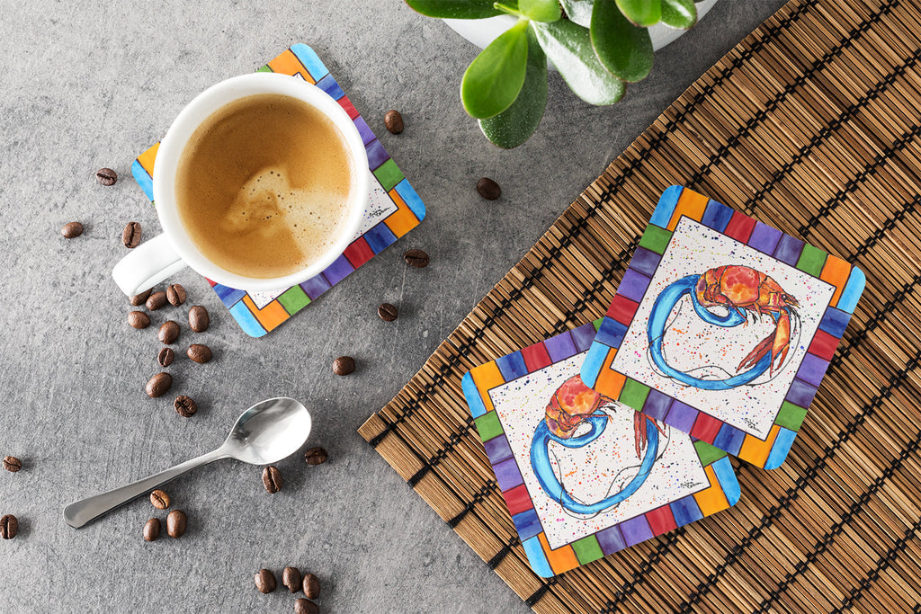 Beach and Seafood Letter O Foam Coasters Set of 4 Cup Coasters for Indoor Outdoor, Tabletop Protection, Anti Slip, Mouse pad Material
