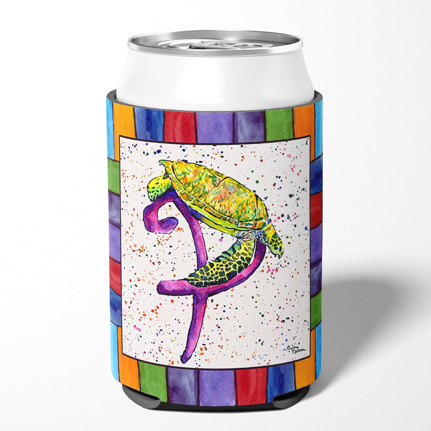 Beach and Seafood Letter P Can or Bottle Hugger Cooler Sleeve for Standard 12 oz Cans, Insulated Foam Beer & Soda Can Hugger Reusable