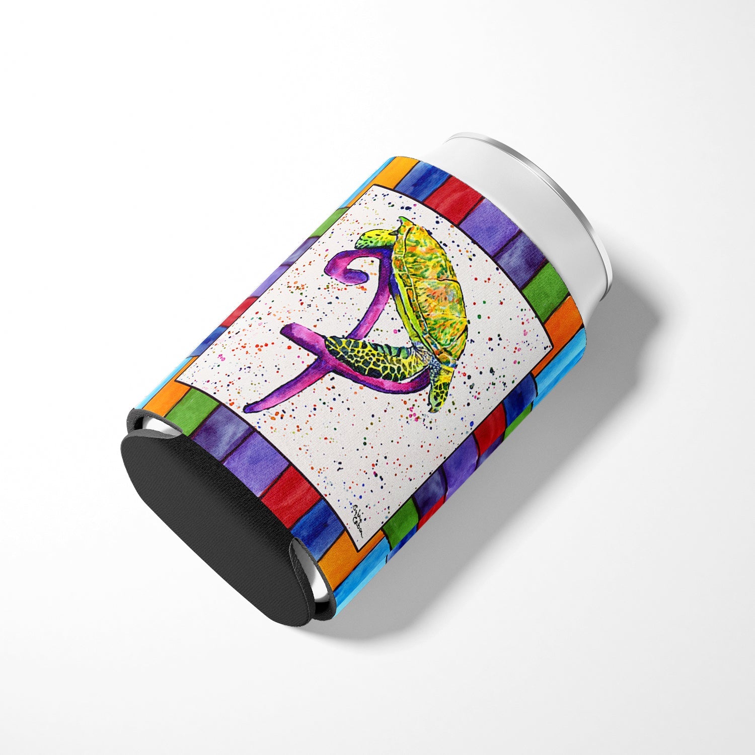 Beach and Seafood Letter P Can or Bottle Hugger Cooler Sleeve for Standard 12 oz Cans, Insulated Foam Beer & Soda Can Hugger Reusable