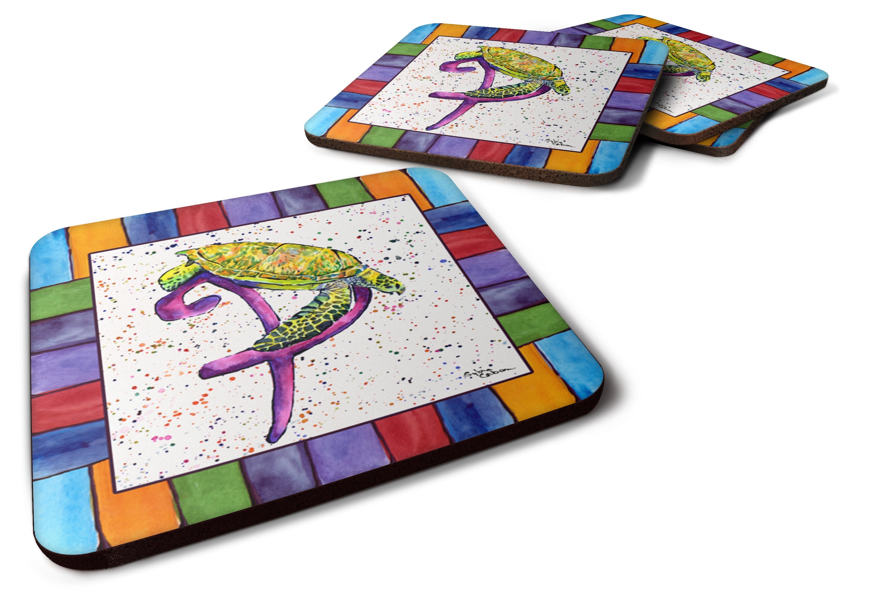 Beach and Seafood Letter P Foam Coasters Set of 4 Cup Coasters for Indoor Outdoor, Tabletop Protection, Anti Slip, Mouse pad Material