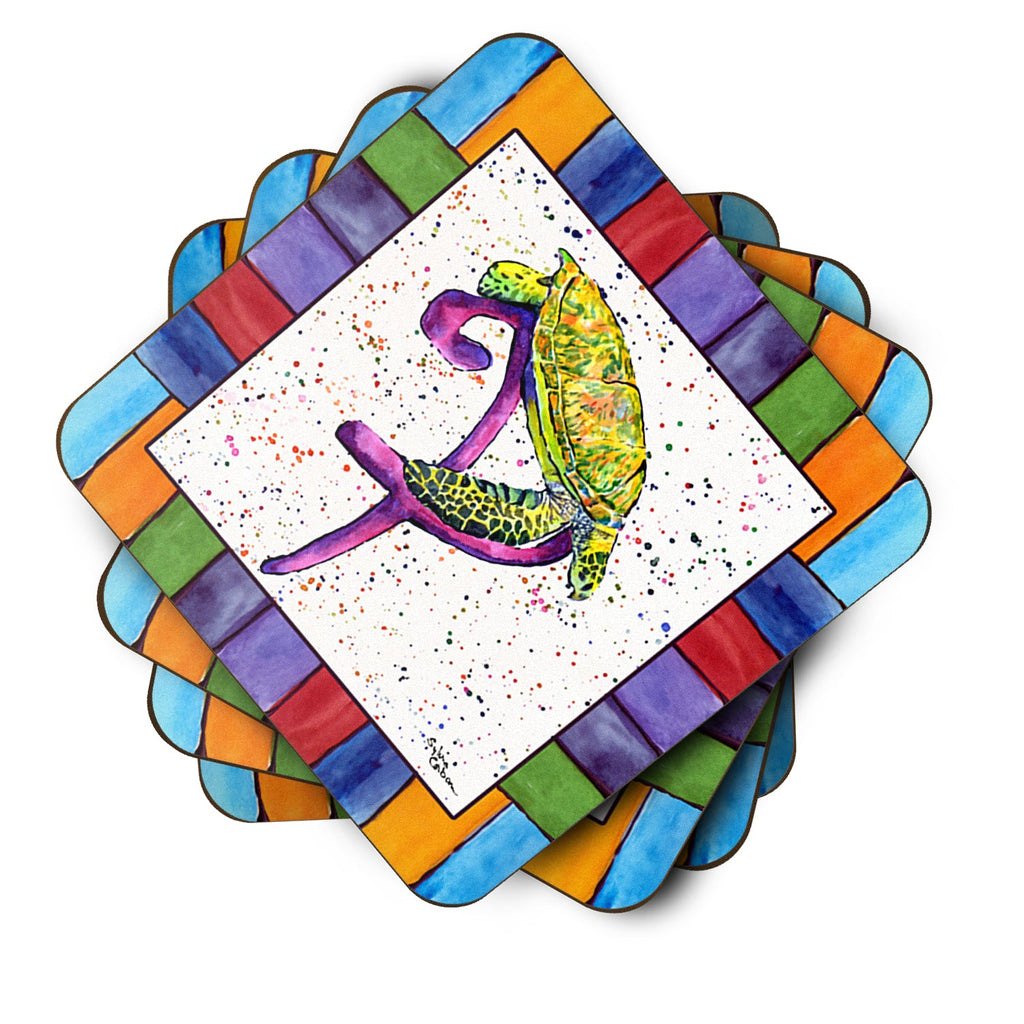 Beach and Seafood Letter P Foam Coasters Set of 4 Cup Coasters for Indoor Outdoor, Tabletop Protection, Anti Slip, Mouse pad Material