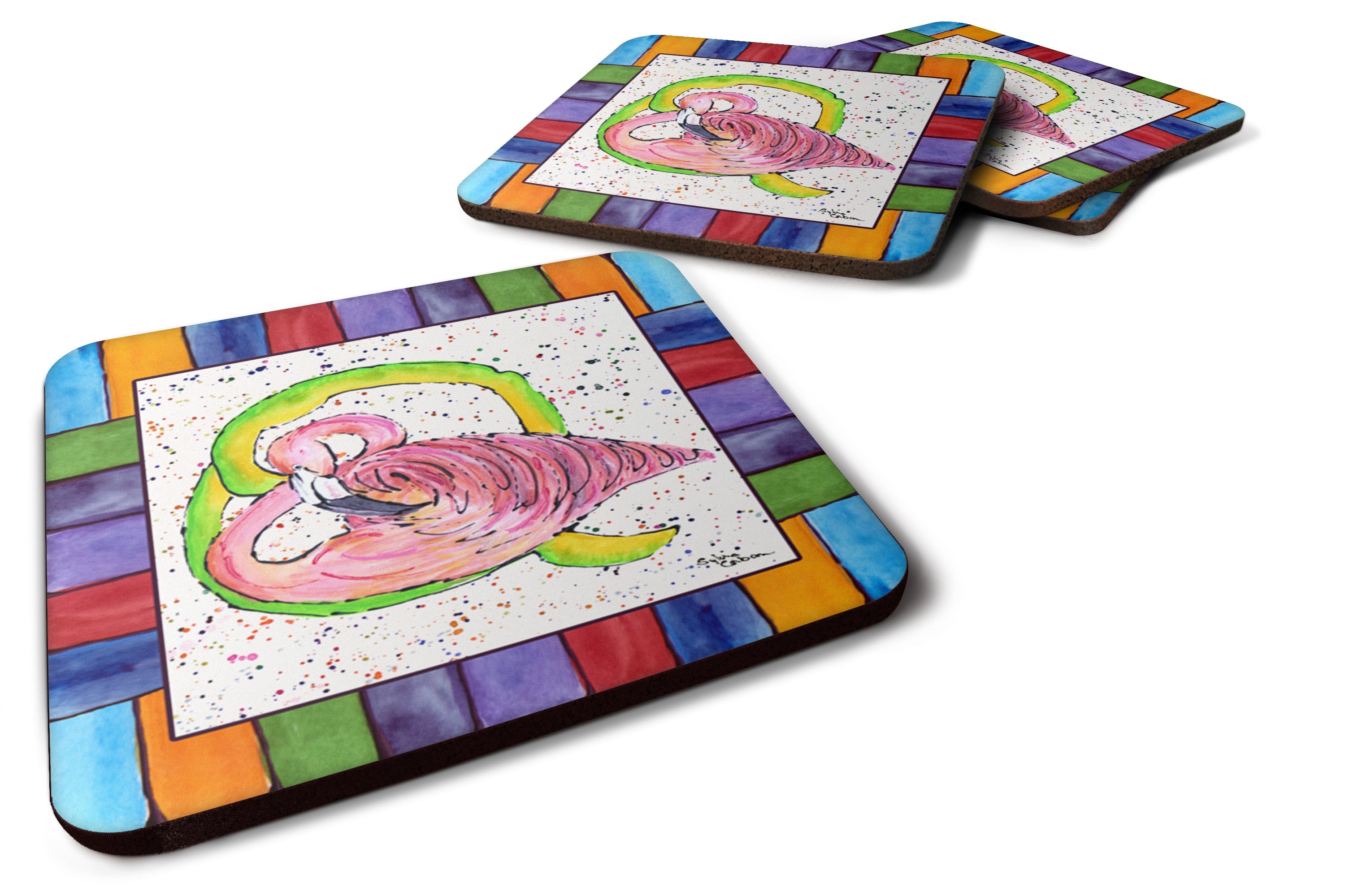 Beach and Seafood Letter Q Foam Coasters Set of 4 Cup Coasters for Indoor Outdoor, Tabletop Protection, Anti Slip, Mouse pad Material