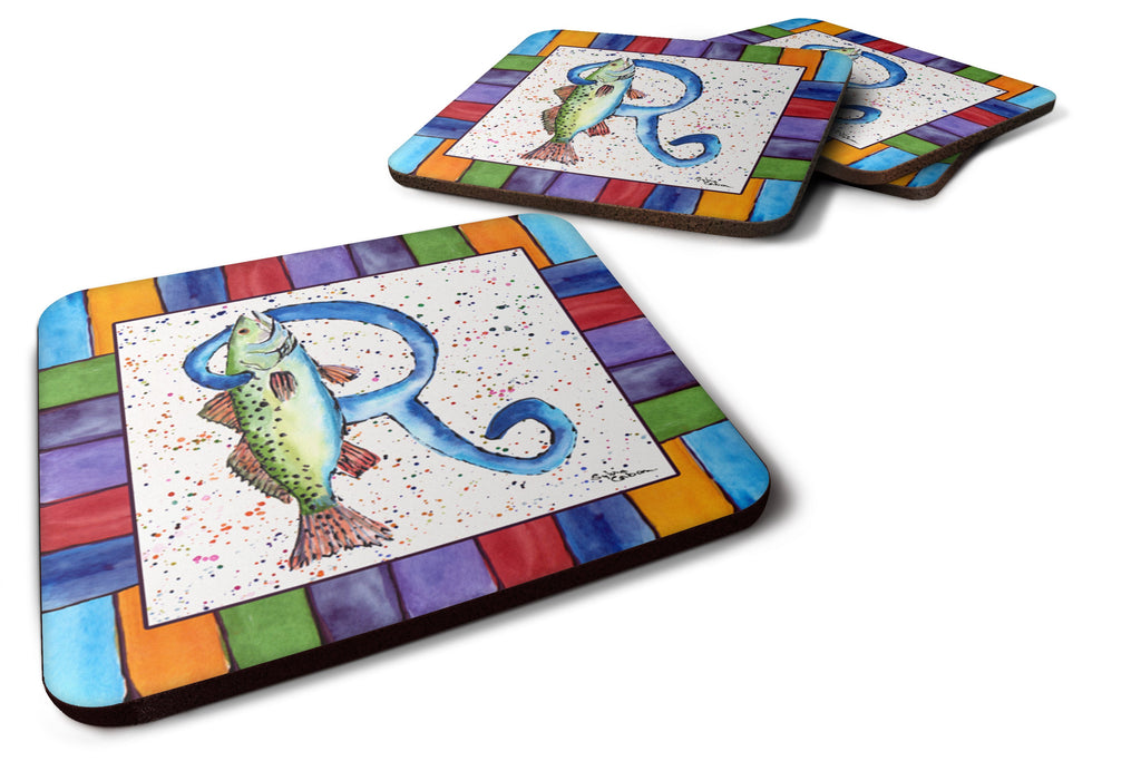 Beach and Seafood Letter R Foam Coasters Set of 4 Cup Coasters for Indoor Outdoor, Tabletop Protection, Anti Slip, Mouse pad Material