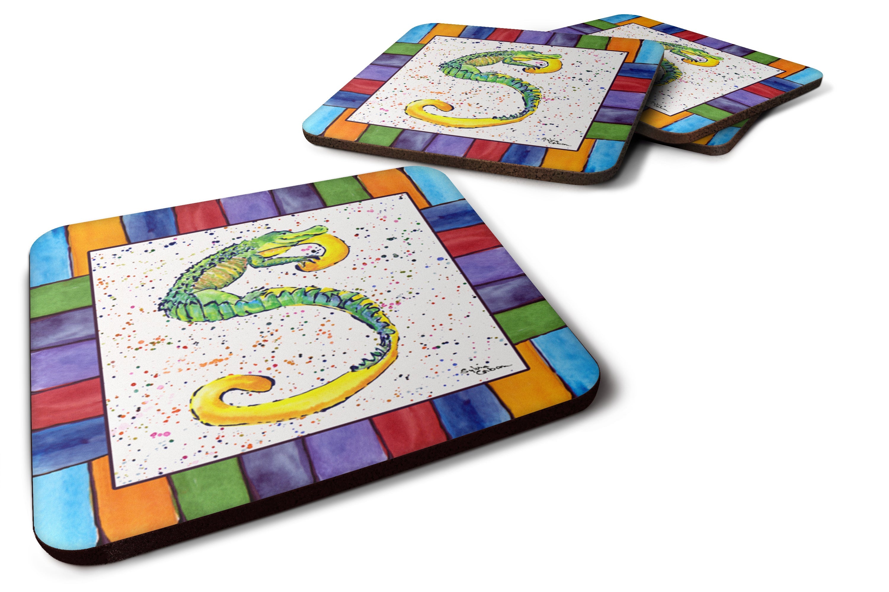 Beach and Seafood Letter S Foam Coasters Set of 4 Cup Coasters for Indoor Outdoor, Tabletop Protection, Anti Slip, Mouse pad Material