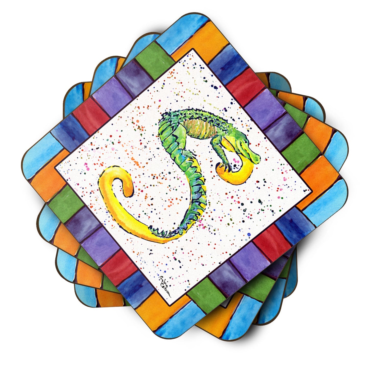 Beach and Seafood Letter S Foam Coasters Set of 4 Cup Coasters for Indoor Outdoor, Tabletop Protection, Anti Slip, Mouse pad Material