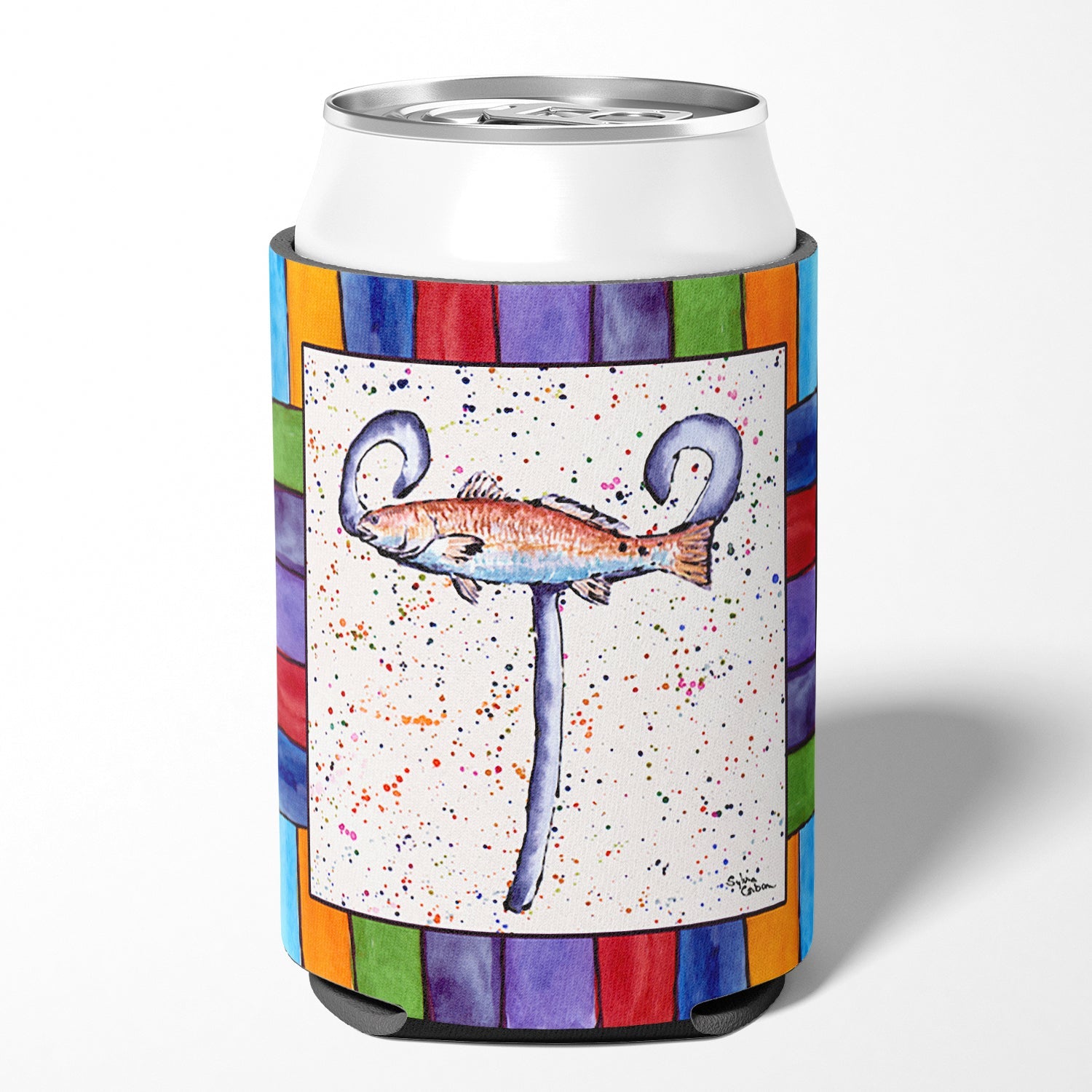 Beach and Seafood Letter T Can or Bottle Hugger Cooler Sleeve for Standard 12 oz Cans, Insulated Foam Beer & Soda Can Hugger Reusable