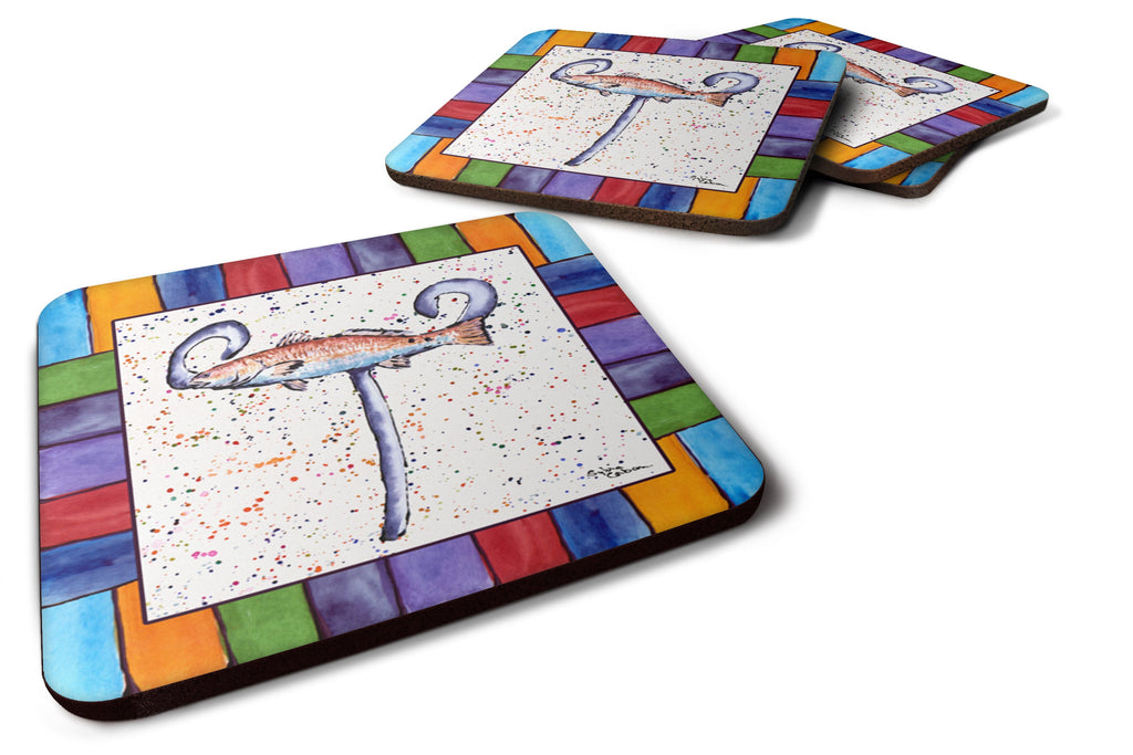 Beach and Seafood Letter T Foam Coasters Set of 4 Cup Coasters for Indoor Outdoor, Tabletop Protection, Anti Slip, Mouse pad Material