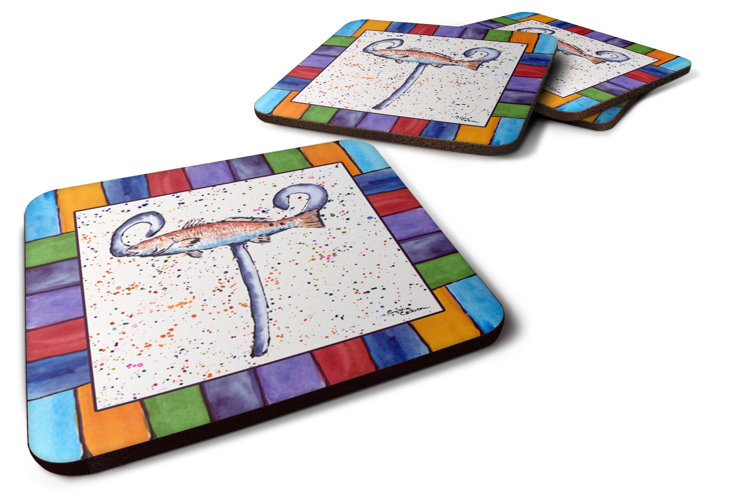 Beach and Seafood Letter T Foam Coasters Set of 4 Cup Coasters for Indoor Outdoor, Tabletop Protection, Anti Slip, Mouse pad Material
