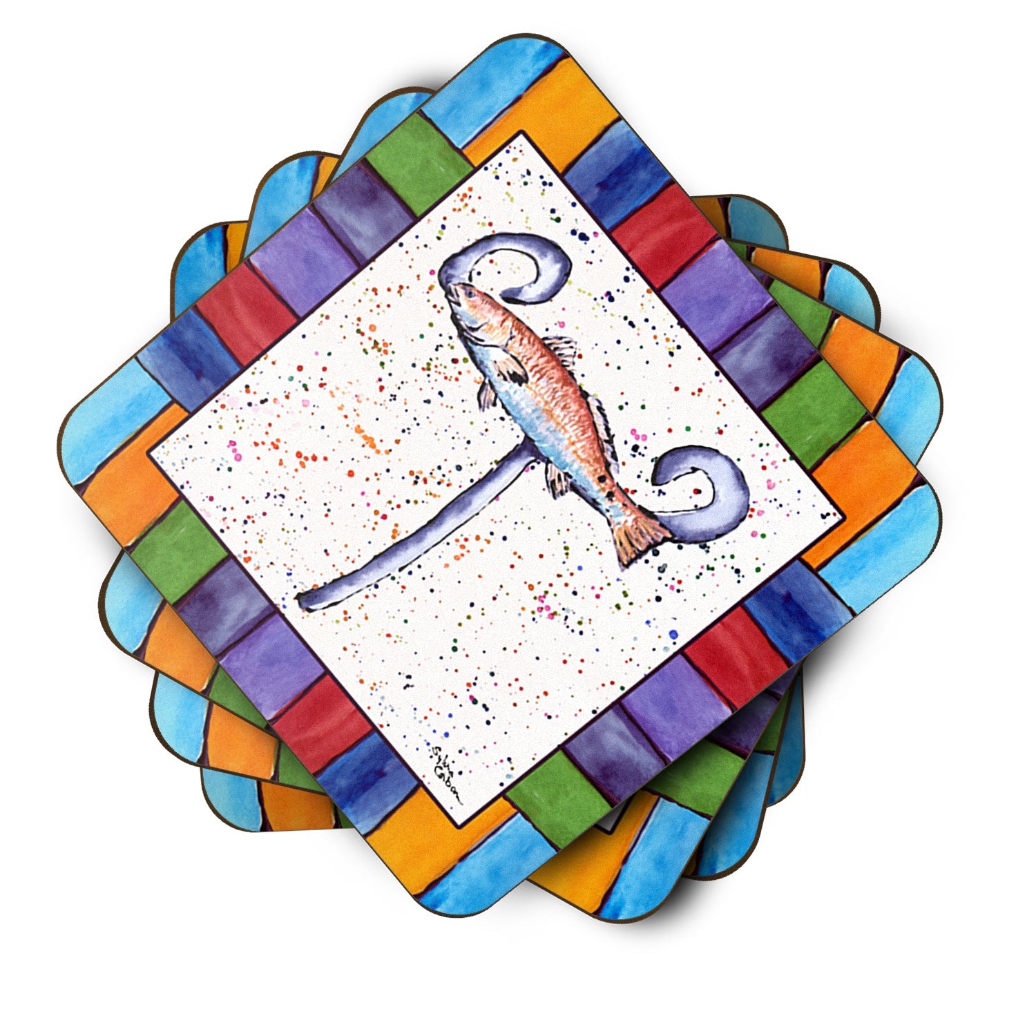 Beach and Seafood Letter T Foam Coasters Set of 4 Cup Coasters for Indoor Outdoor, Tabletop Protection, Anti Slip, Mouse pad Material
