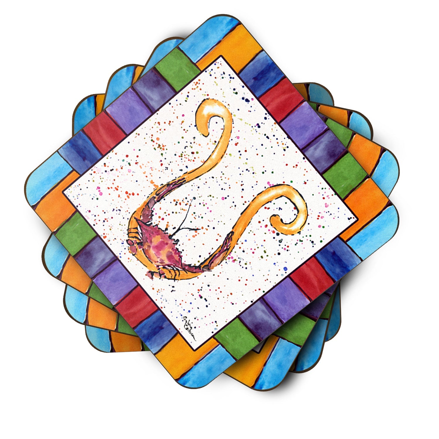 Beach and Seafood Letter U Foam Coasters Set of 4 Cup Coasters for Indoor Outdoor, Tabletop Protection, Anti Slip, Mouse pad Material