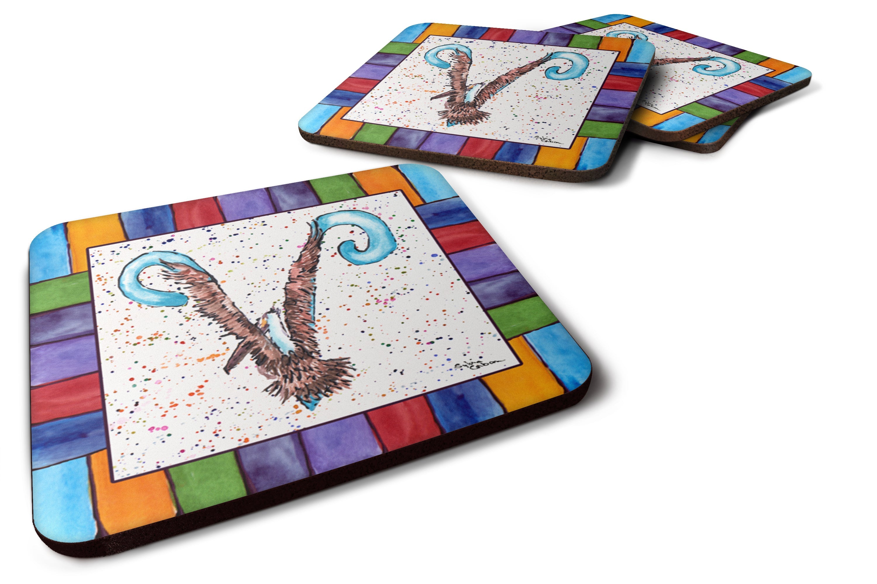 Beach and Seafood Letter V Foam Coasters Set of 4 Cup Coasters for Indoor Outdoor, Tabletop Protection, Anti Slip, Mouse pad Material