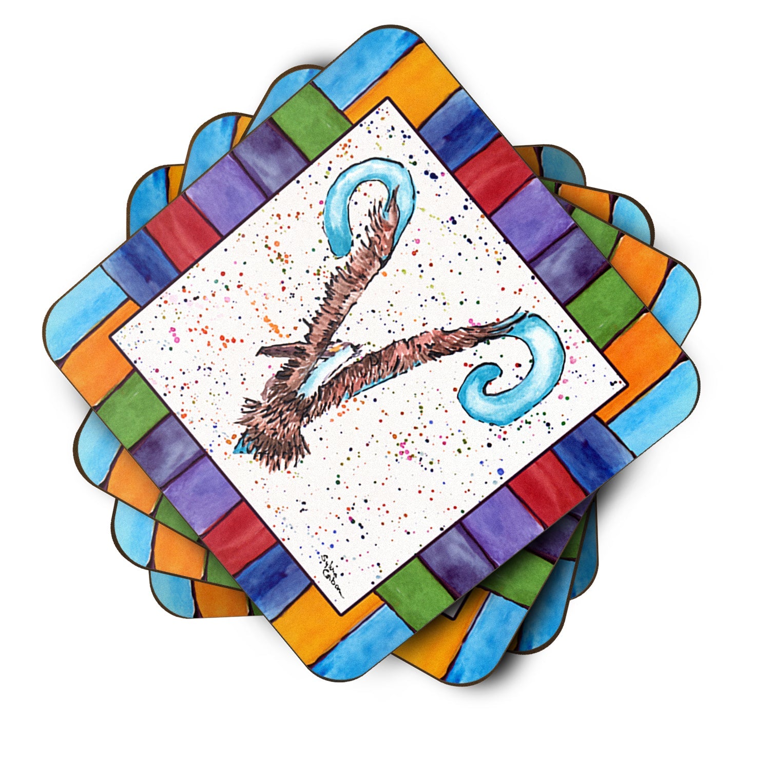 Beach and Seafood Letter V Foam Coasters Set of 4 Cup Coasters for Indoor Outdoor, Tabletop Protection, Anti Slip, Mouse pad Material