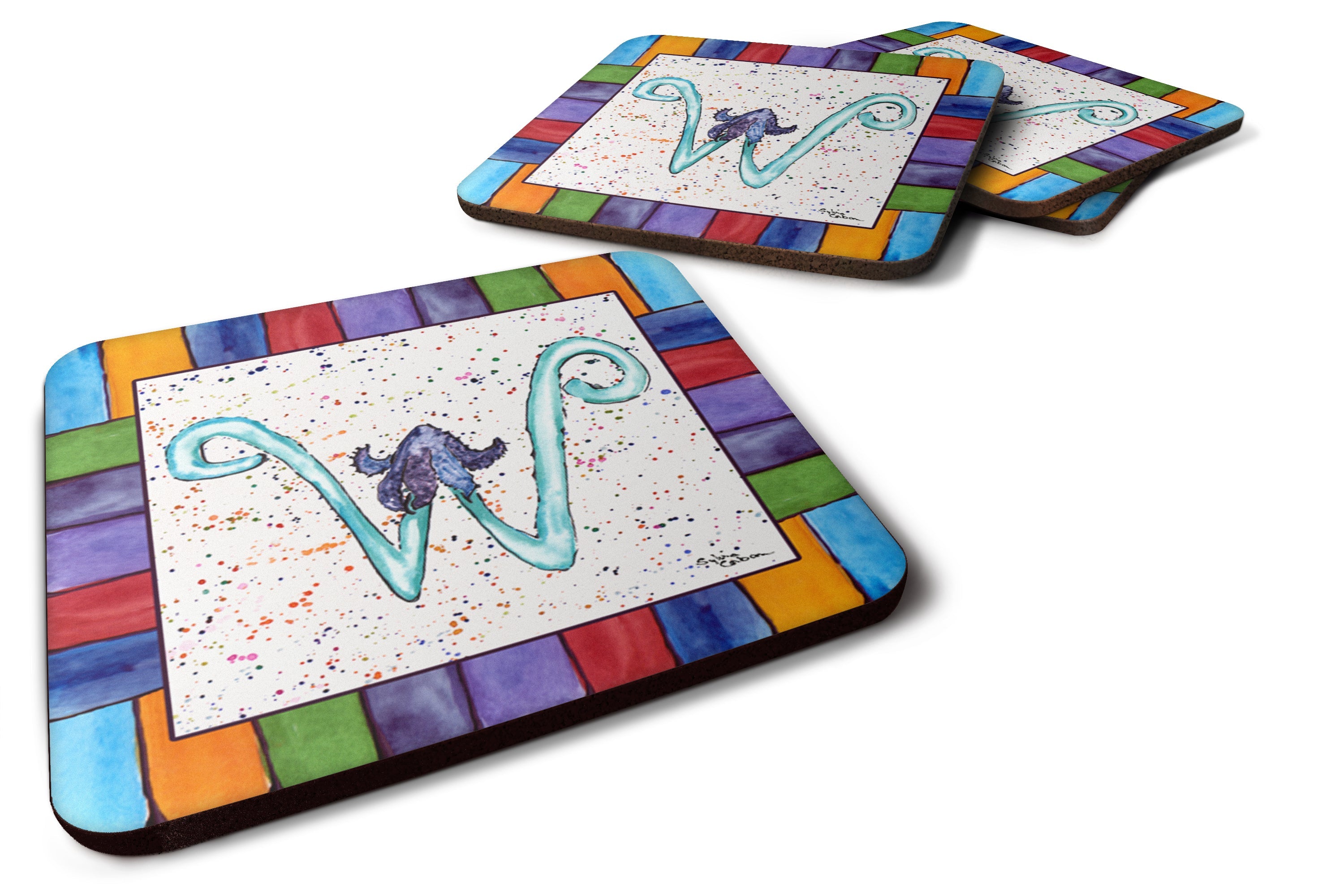 Beach and Seafood Letter W Foam Coasters Set of 4 Cup Coasters for Indoor Outdoor, Tabletop Protection, Anti Slip, Mouse pad Material
