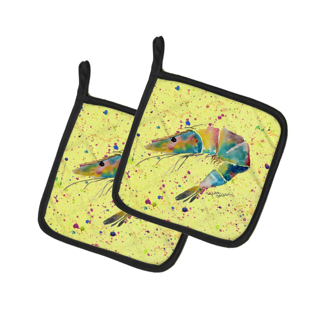 Shrimp Pot Holder Set of 2 Heat Resistant Quilted Hot Pads 7.5 x 7.5 Inch, Insulated Kitchen Trivets for Cooking & Baking