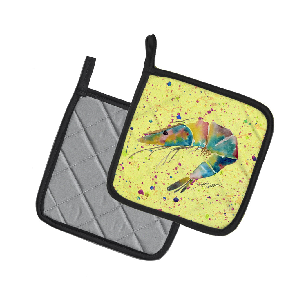 Shrimp Pot Holder Set of 2 Heat Resistant Quilted Hot Pads 7.5 x 7.5 Inch, Insulated Kitchen Trivets for Cooking & Baking