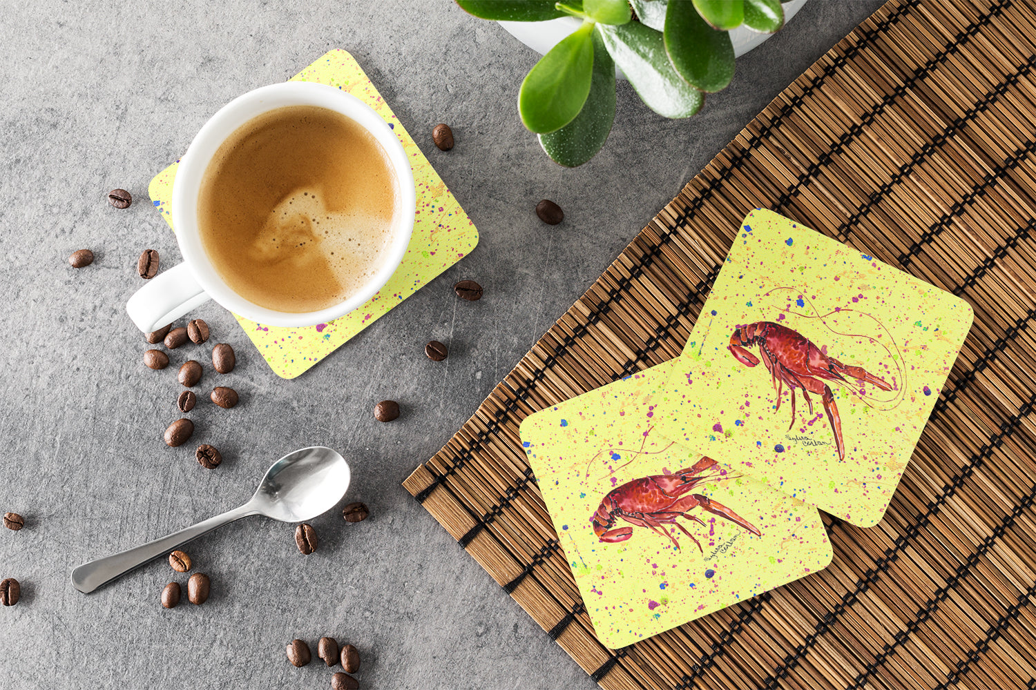 Crawfish Foam Coasters Set of 4 Cup Coasters for Indoor Outdoor, Tabletop Protection, Anti Slip, Mouse pad Material