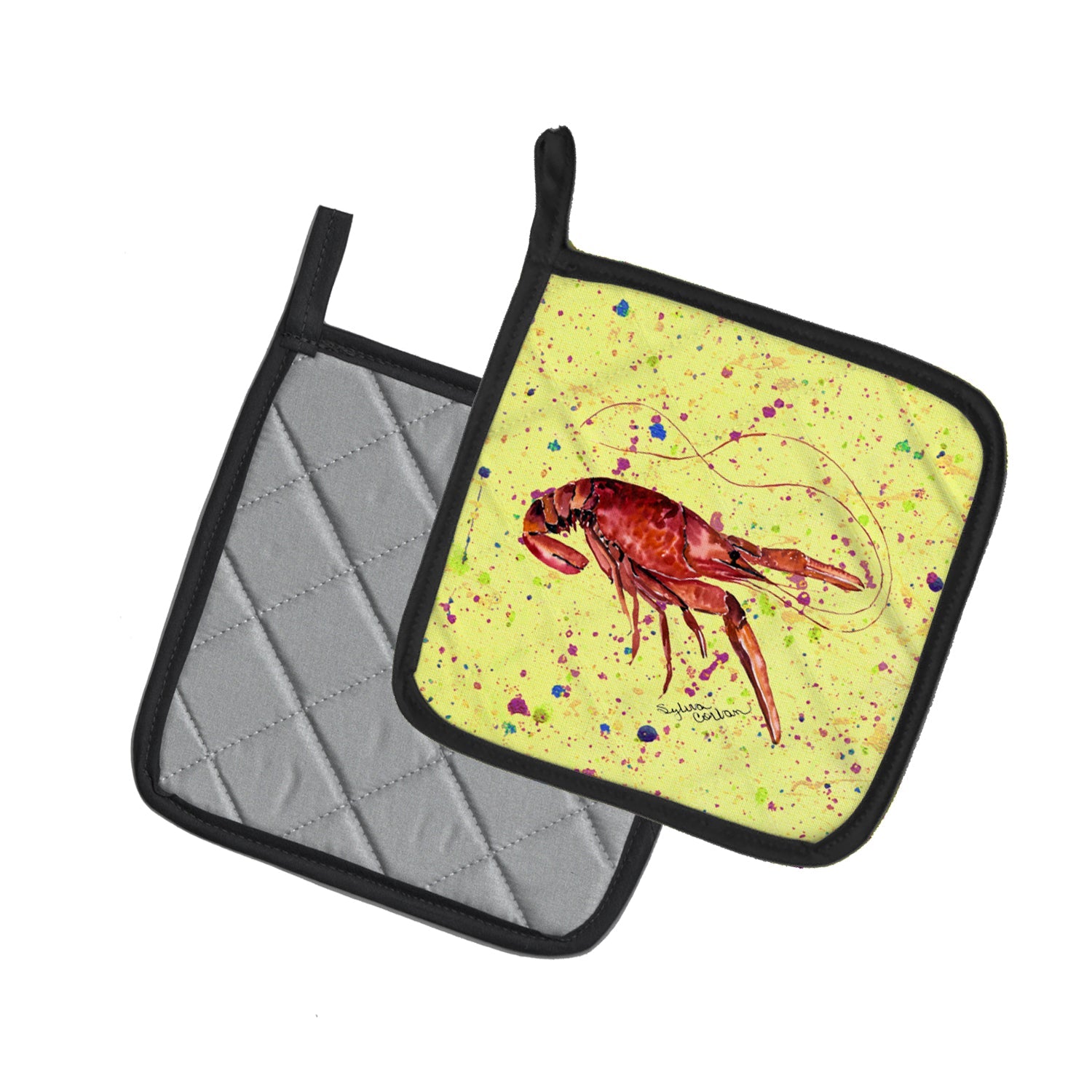 Crawfish Pot Holder Set of 2 Heat Resistant Quilted Hot Pads 7.5 x 7.5 Inch, Insulated Kitchen Trivets for Cooking & Baking