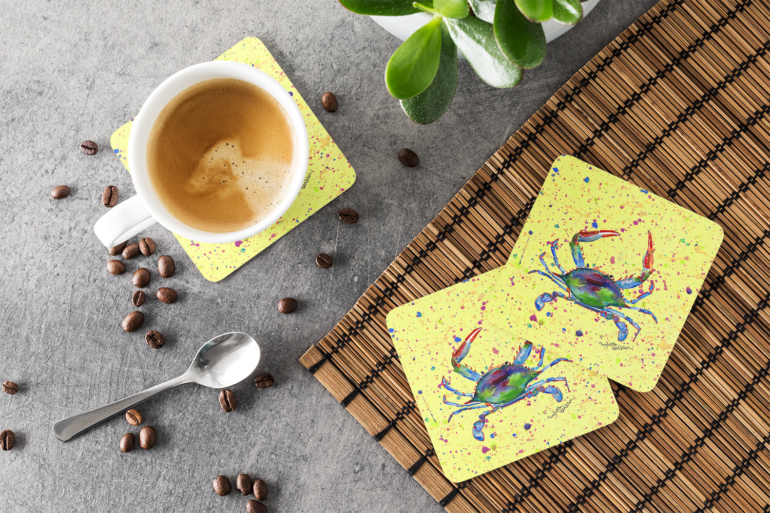 Crab Foam Coasters Set of 4 Cup Coasters for Indoor Outdoor, Tabletop Protection, Anti Slip, Mouse pad Material