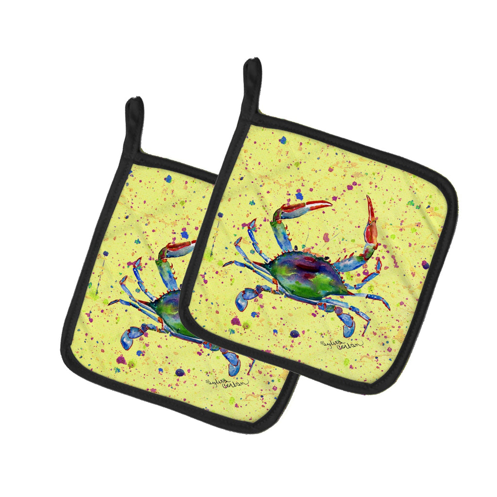 Crab Pot Holder Set of 2 Heat Resistant Quilted Hot Pads 7.5 x 7.5 Inch, Insulated Kitchen Trivets for Cooking & Baking