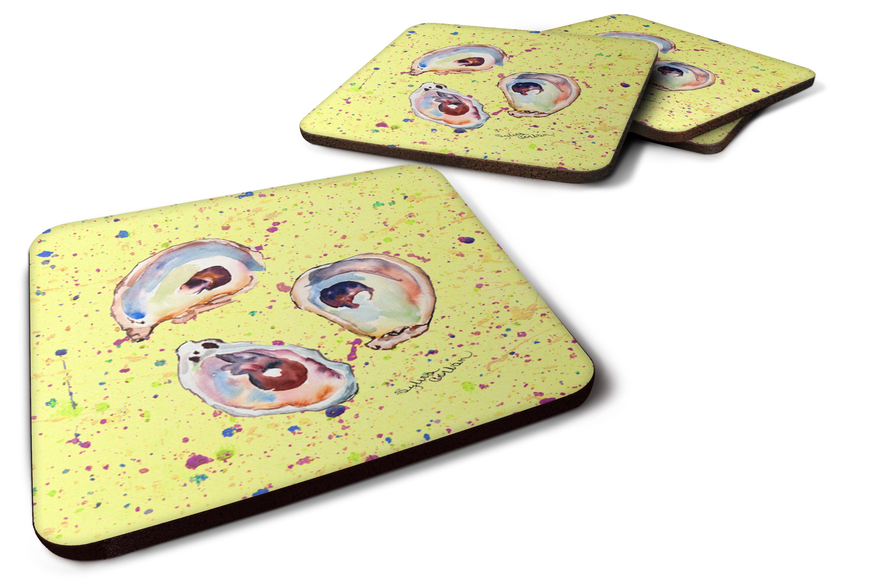 Oyster Foam Coasters Set of 4 Cup Coasters for Indoor Outdoor, Tabletop Protection, Anti Slip, Mouse pad Material