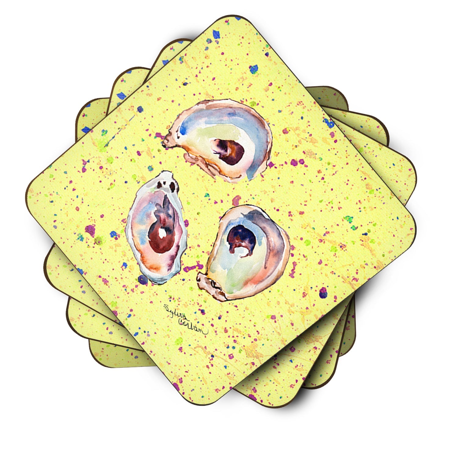 Oyster Foam Coasters Set of 4 Cup Coasters for Indoor Outdoor, Tabletop Protection, Anti Slip, Mouse pad Material