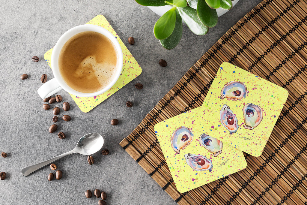 Oyster Foam Coasters Set of 4 Cup Coasters for Indoor Outdoor, Tabletop Protection, Anti Slip, Mouse pad Material