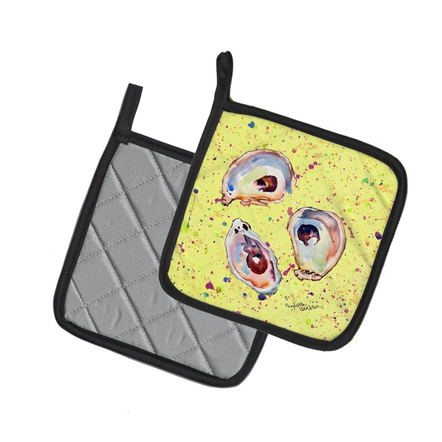 Oyster Pot Holder Set of 2 Heat Resistant Quilted Hot Pads 7.5 x 7.5 Inch, Insulated Kitchen Trivets for Cooking & Baking
