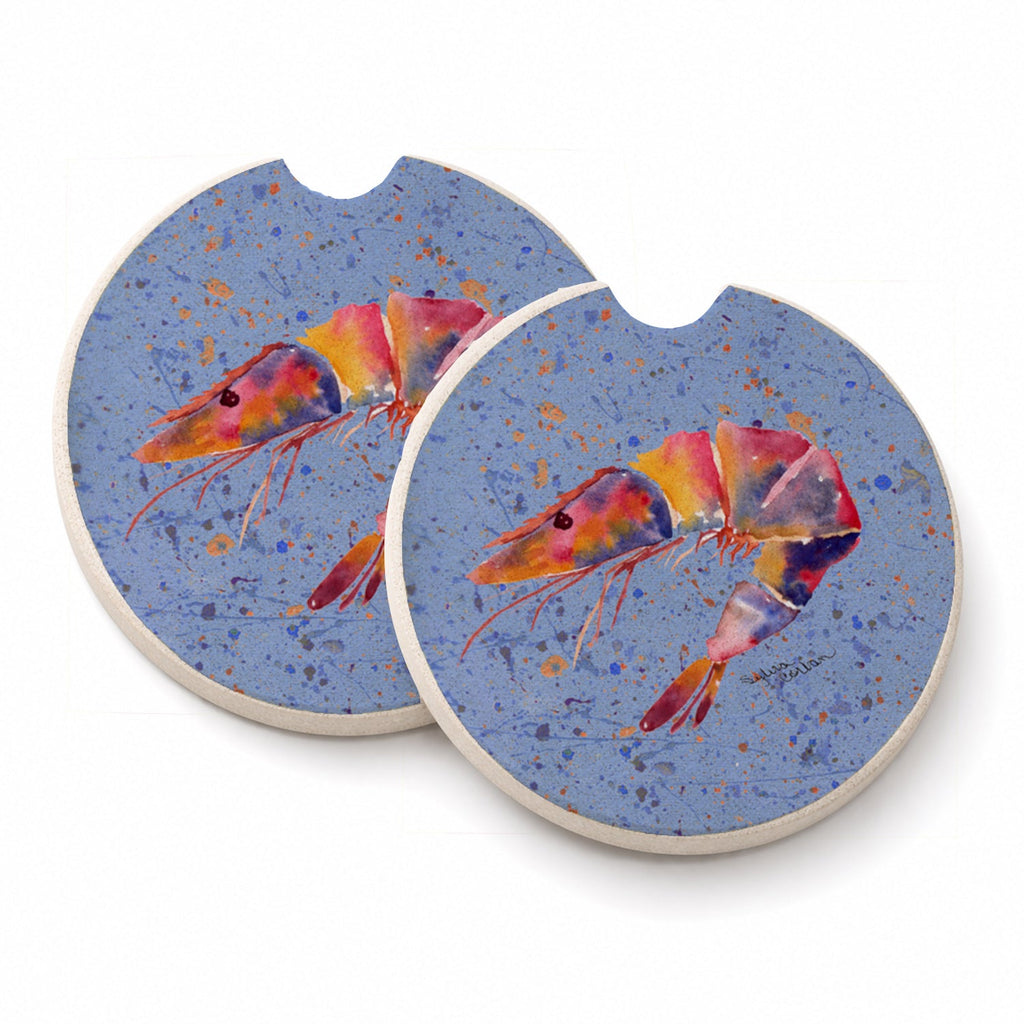 Shrimp Set of 2 Cup Holder Car Coasters Absorbent Round Sandstone Coasters Gifts for Men or Women, 2.5, Multicolor