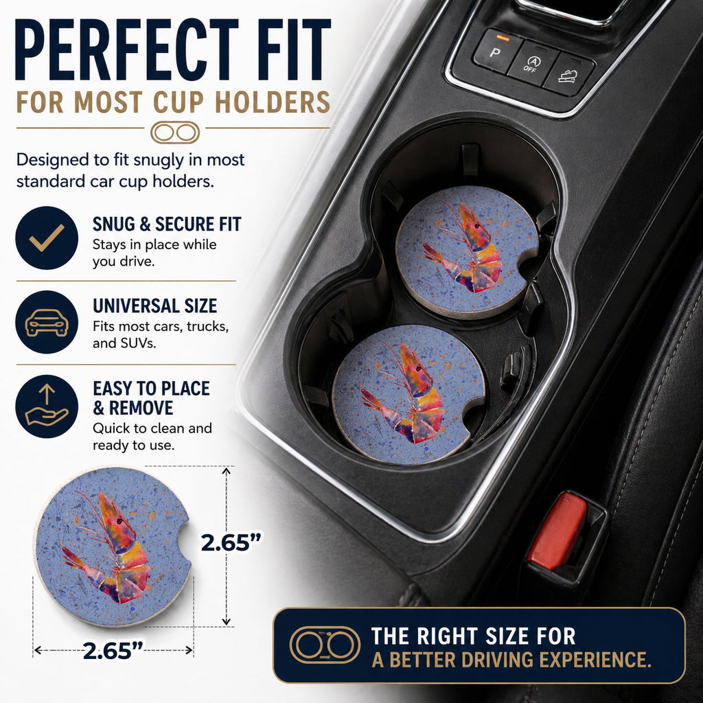 Shrimp Set of 2 Cup Holder Car Coasters Absorbent Round Sandstone Coasters Gifts for Men or Women, 2.5, Multicolor