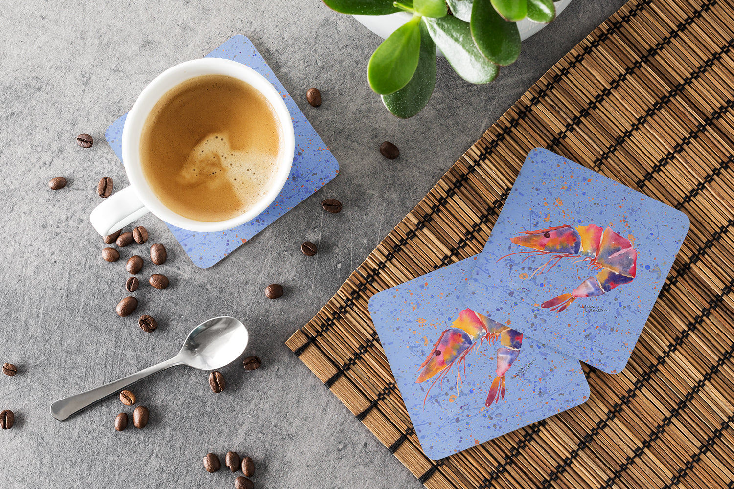 Shrimp Foam Coasters Set of 4 Cup Coasters for Indoor Outdoor, Tabletop Protection, Anti Slip, Mouse pad Material