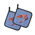 Shrimp Pot Holder Set of 2 Heat Resistant Quilted Hot Pads 7.5 x 7.5 Inch, Insulated Kitchen Trivets for Cooking & Baking