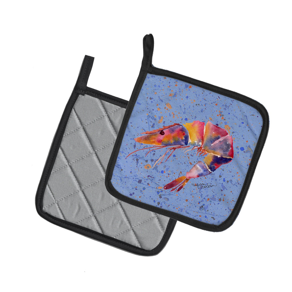 Shrimp Pot Holder Set of 2 Heat Resistant Quilted Hot Pads 7.5 x 7.5 Inch, Insulated Kitchen Trivets for Cooking & Baking