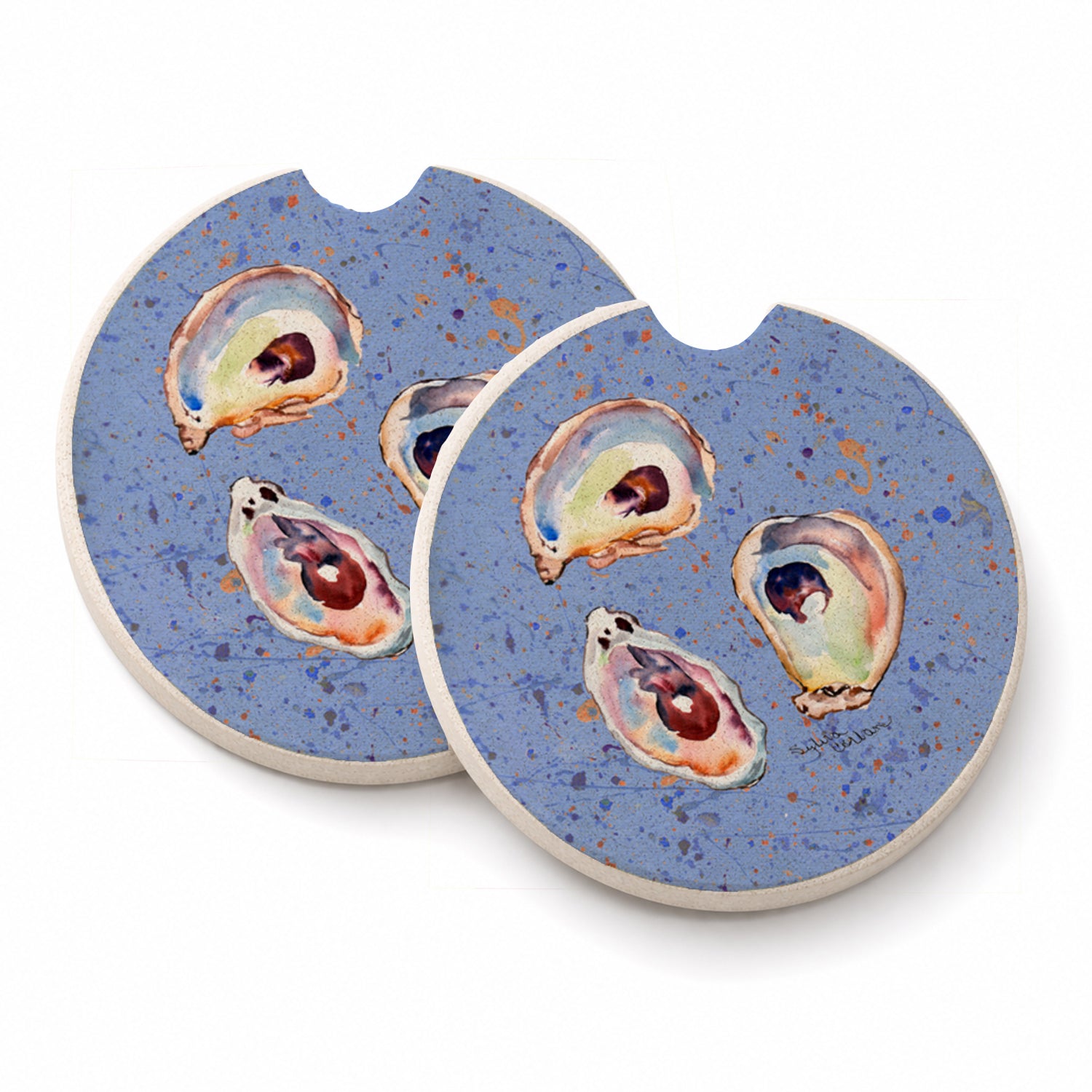 Oyster Set of 2 Cup Holder Car Coasters Absorbent Round Sandstone Coasters Gifts for Men or Women, 2.5, Multicolor