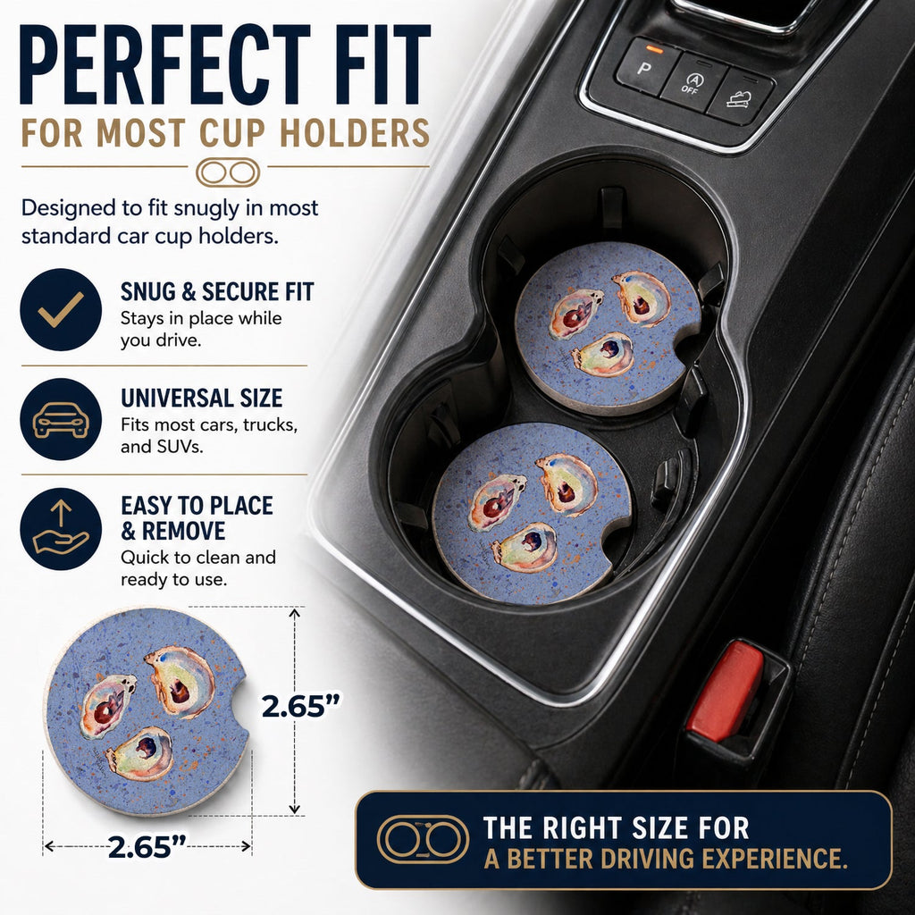 Oyster Set of 2 Cup Holder Car Coasters Absorbent Round Sandstone Coasters Gifts for Men or Women, 2.5, Multicolor