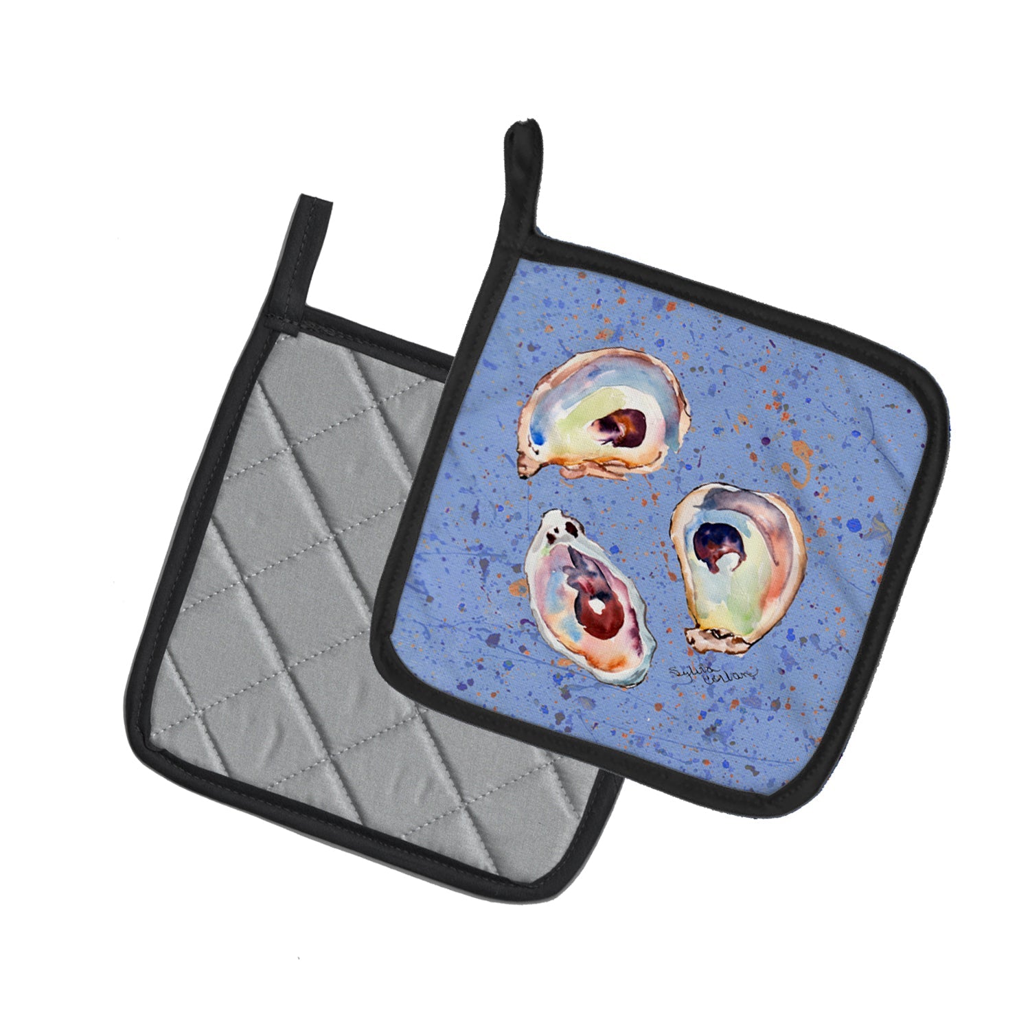Oyster Pot Holder Set of 2 Heat Resistant Quilted Hot Pads 7.5 x 7.5 Inch, Insulated Kitchen Trivets for Cooking & Baking