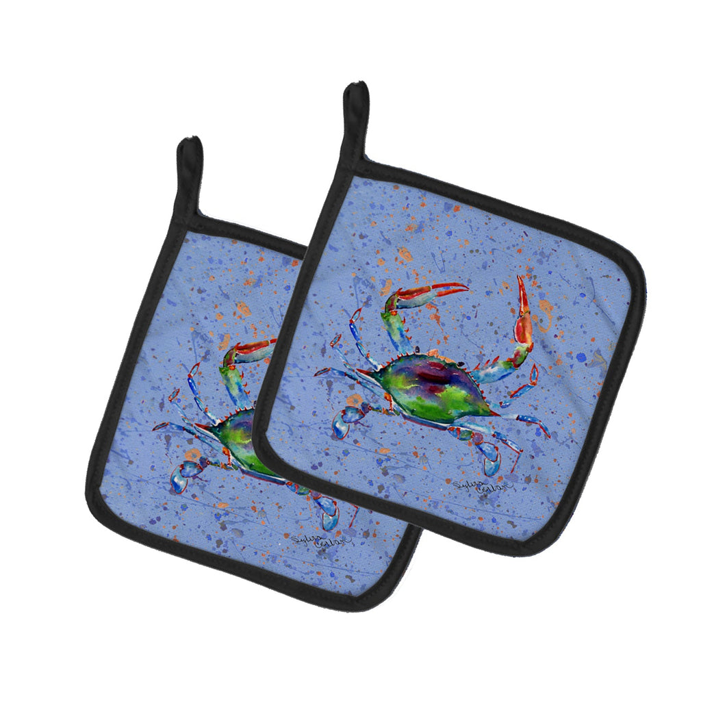 Crab Pot Holder Set of 2 Heat Resistant Quilted Hot Pads 7.5 x 7.5 Inch, Insulated Kitchen Trivets for Cooking & Baking