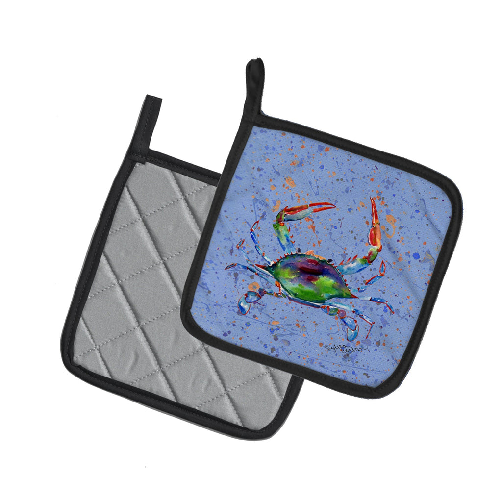 Crab Pot Holder Set of 2 Heat Resistant Quilted Hot Pads 7.5 x 7.5 Inch, Insulated Kitchen Trivets for Cooking & Baking