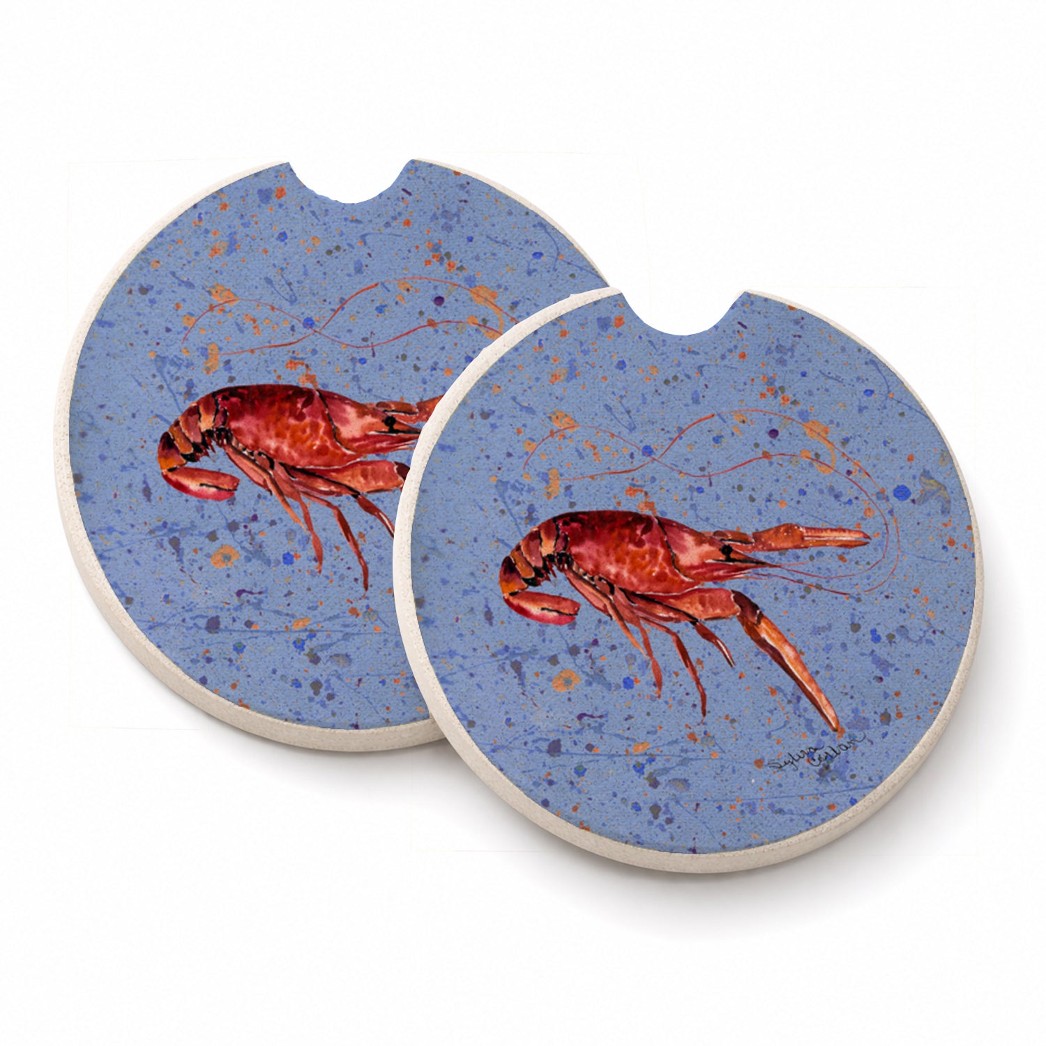 Crawfish Set of 2 Cup Holder Car Coasters Absorbent Round Sandstone Coasters Gifts for Men or Women, 2.5, Multicolor