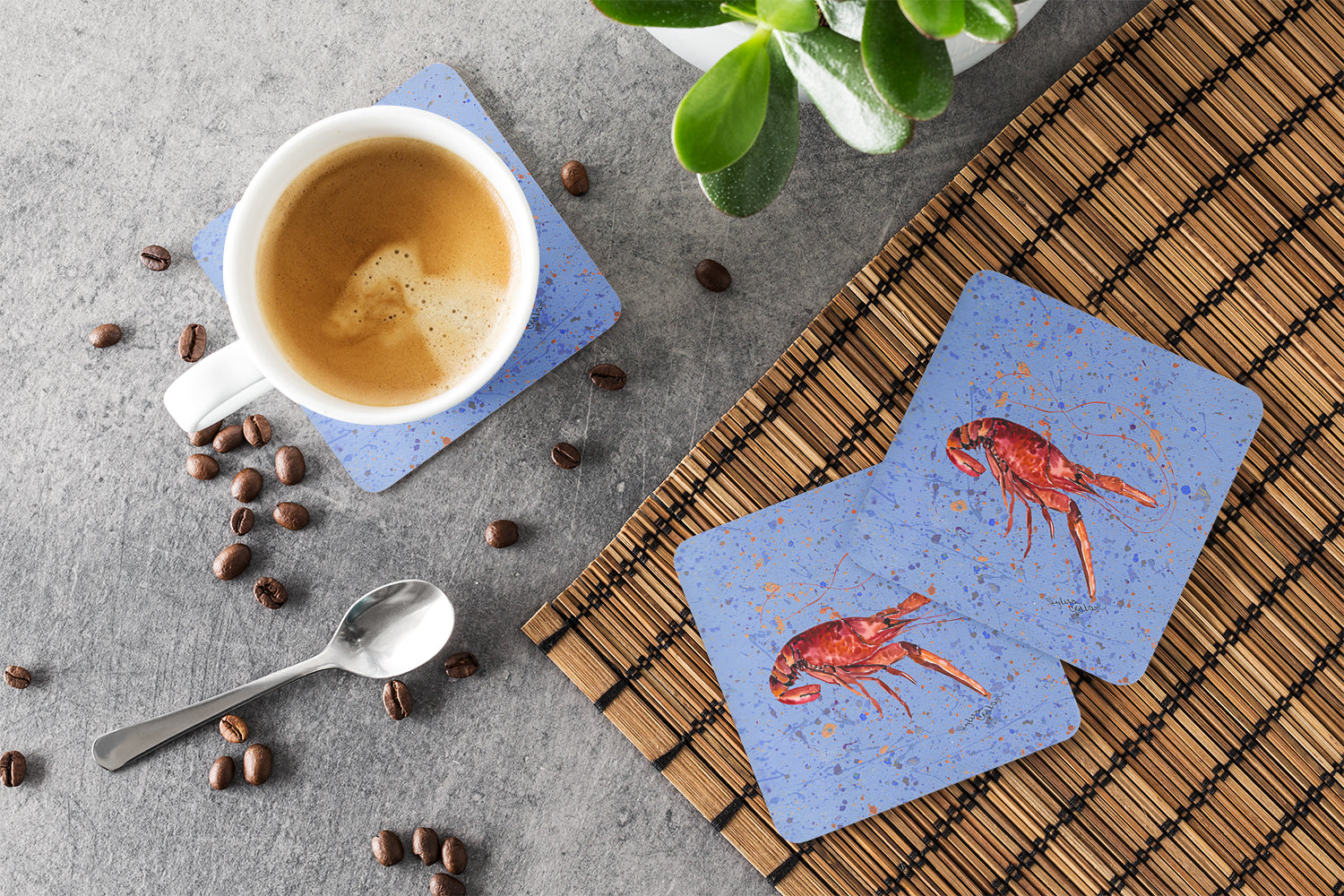 Crawfish Foam Coasters Set of 4 Cup Coasters for Indoor Outdoor, Tabletop Protection, Anti Slip, Mouse pad Material